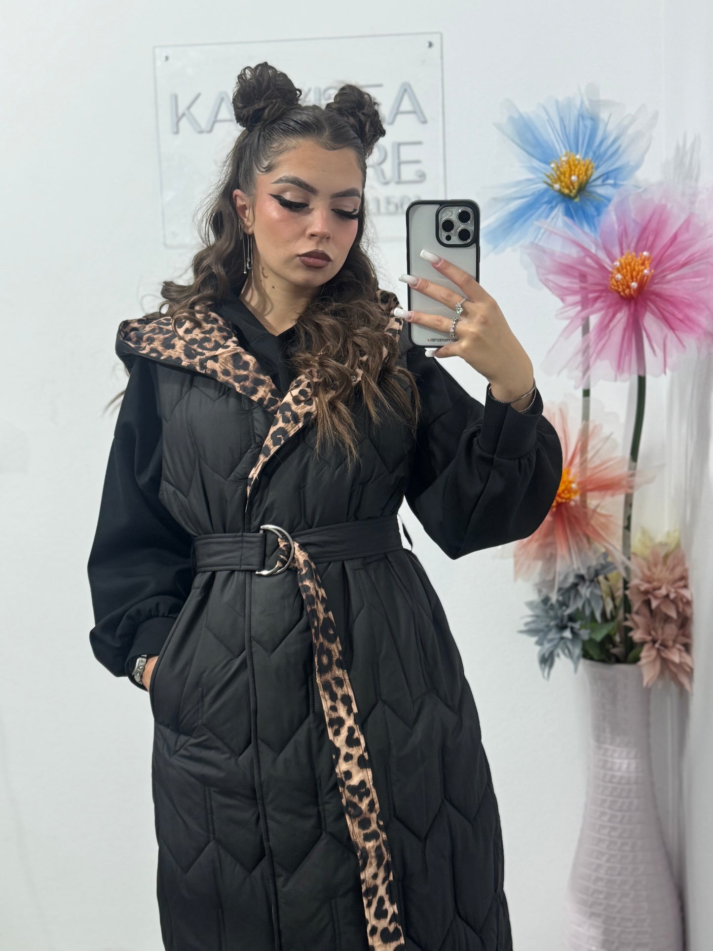 Vestă lungă neagră cu Animalprint Karla