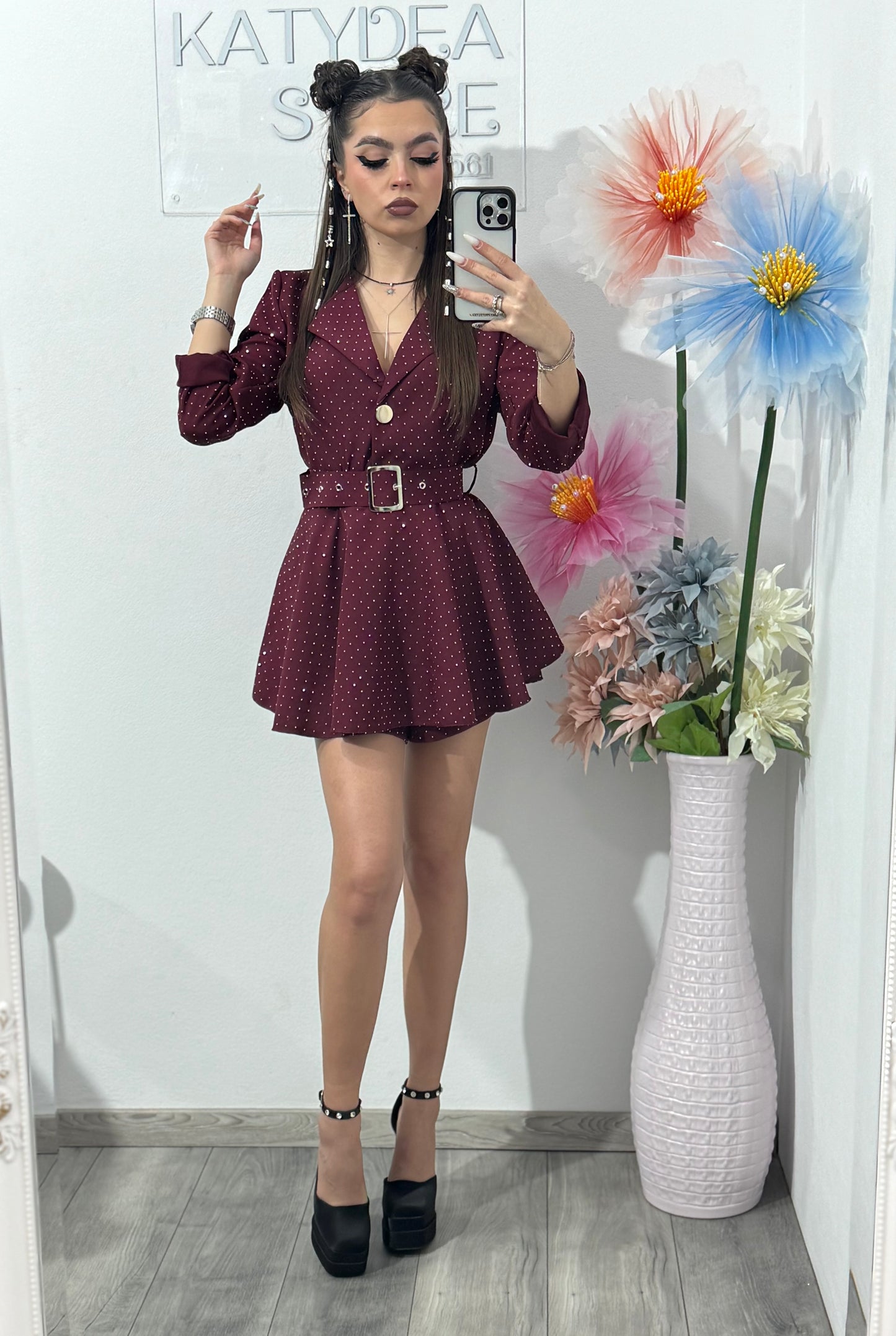 Salopetă full piatră grena Melania