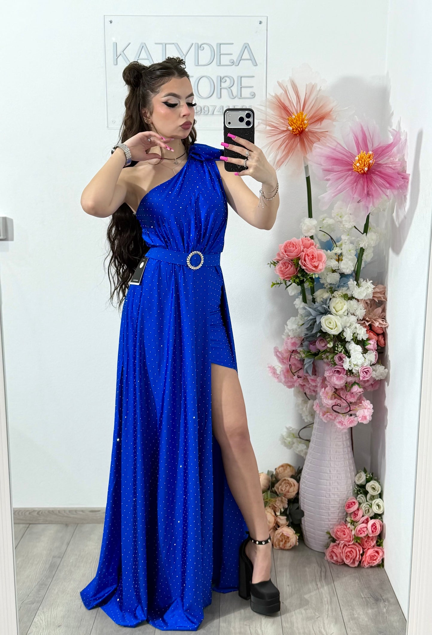 Rochie elegantă cu cristale albastru electric Cleopatra