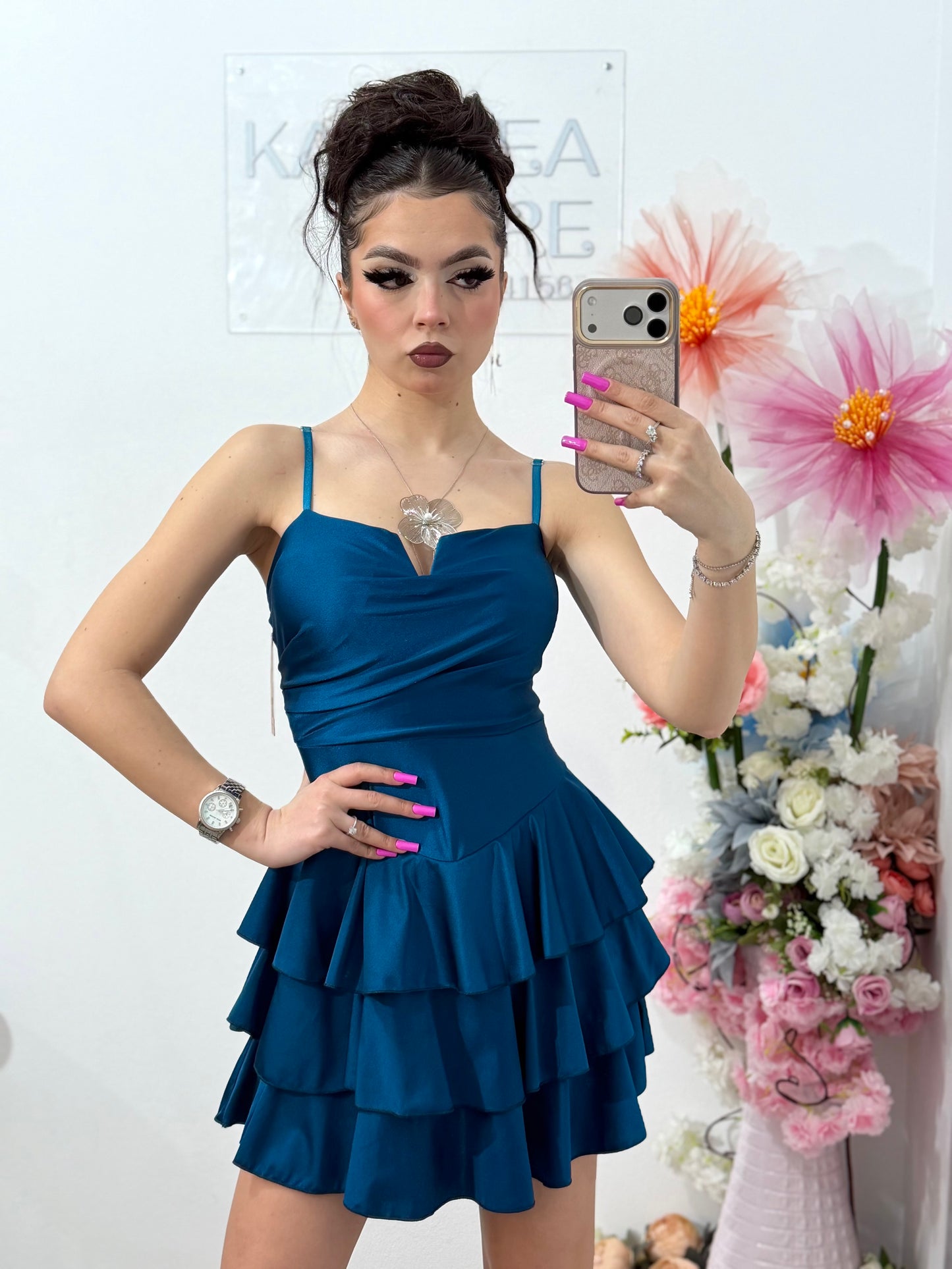 Rochie scurta turcoaz Sabrina