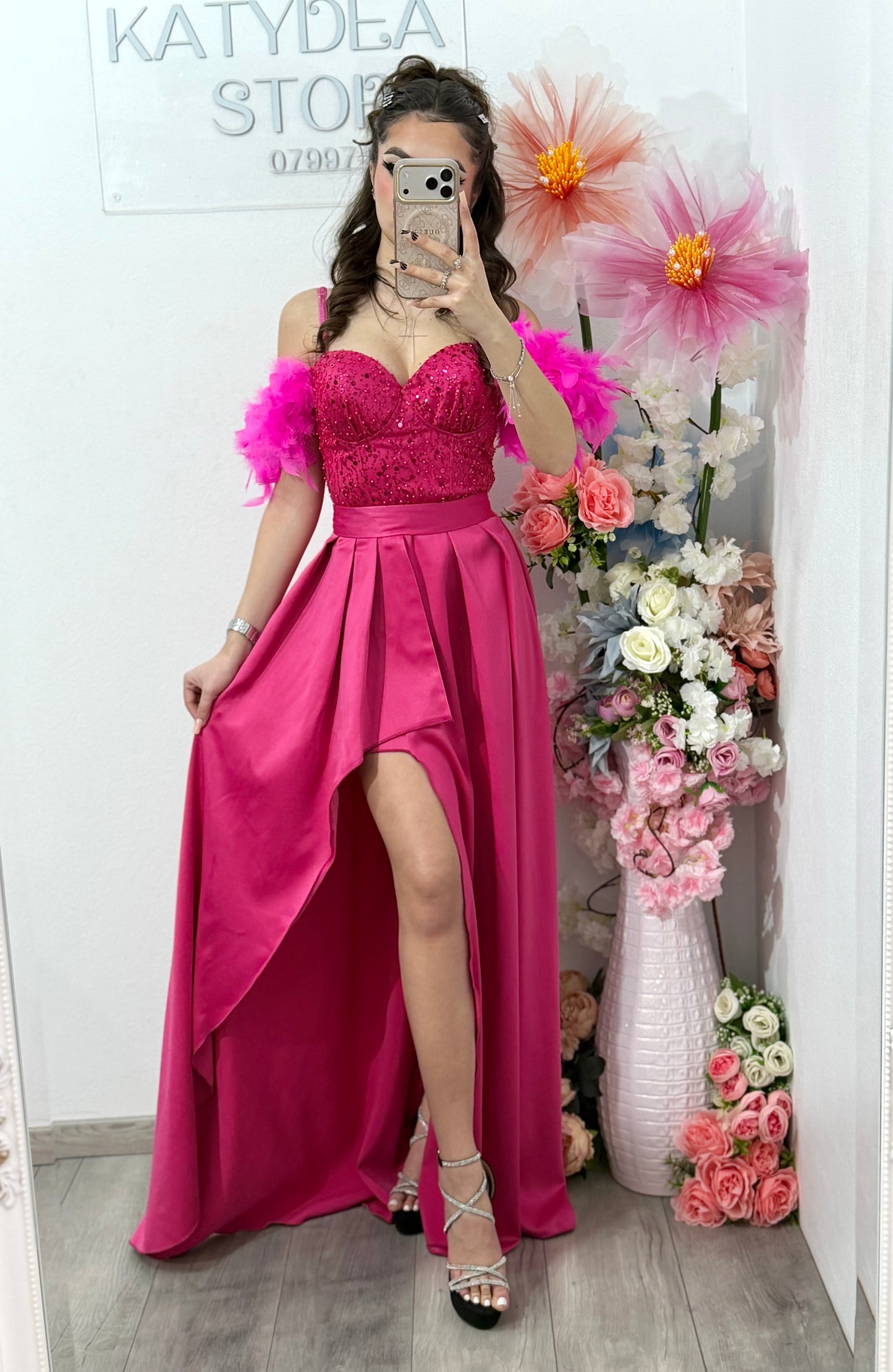 Rochie lungă cu paiete Pinko fucsia