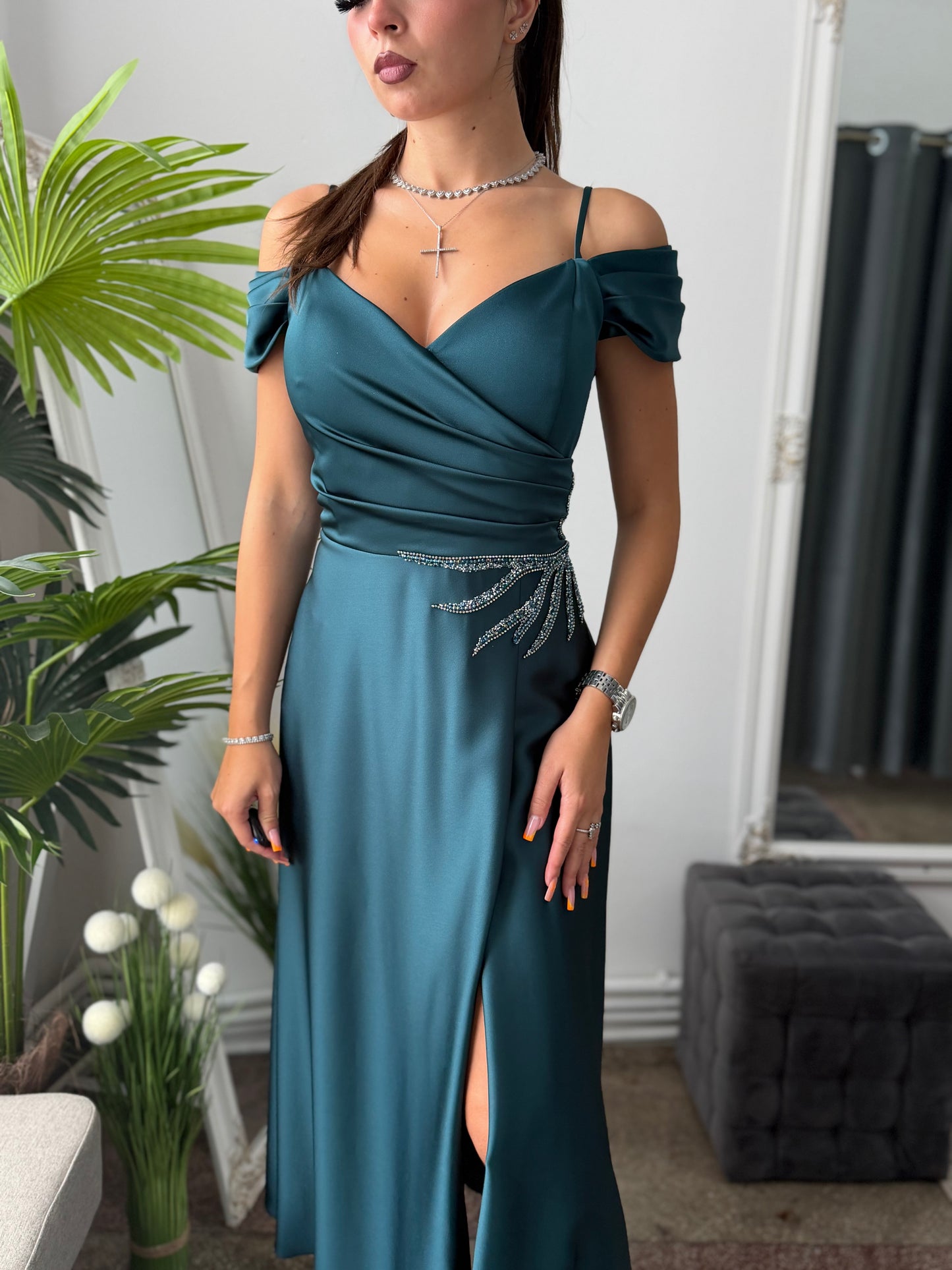 Rochie midi elegantă turcoaz KARINNA