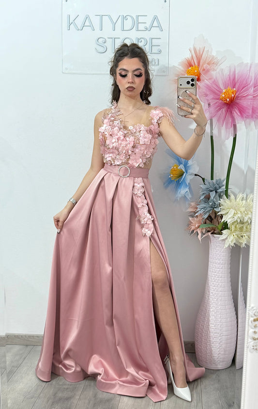 Rochie lunga din tafta roz Gabrielle