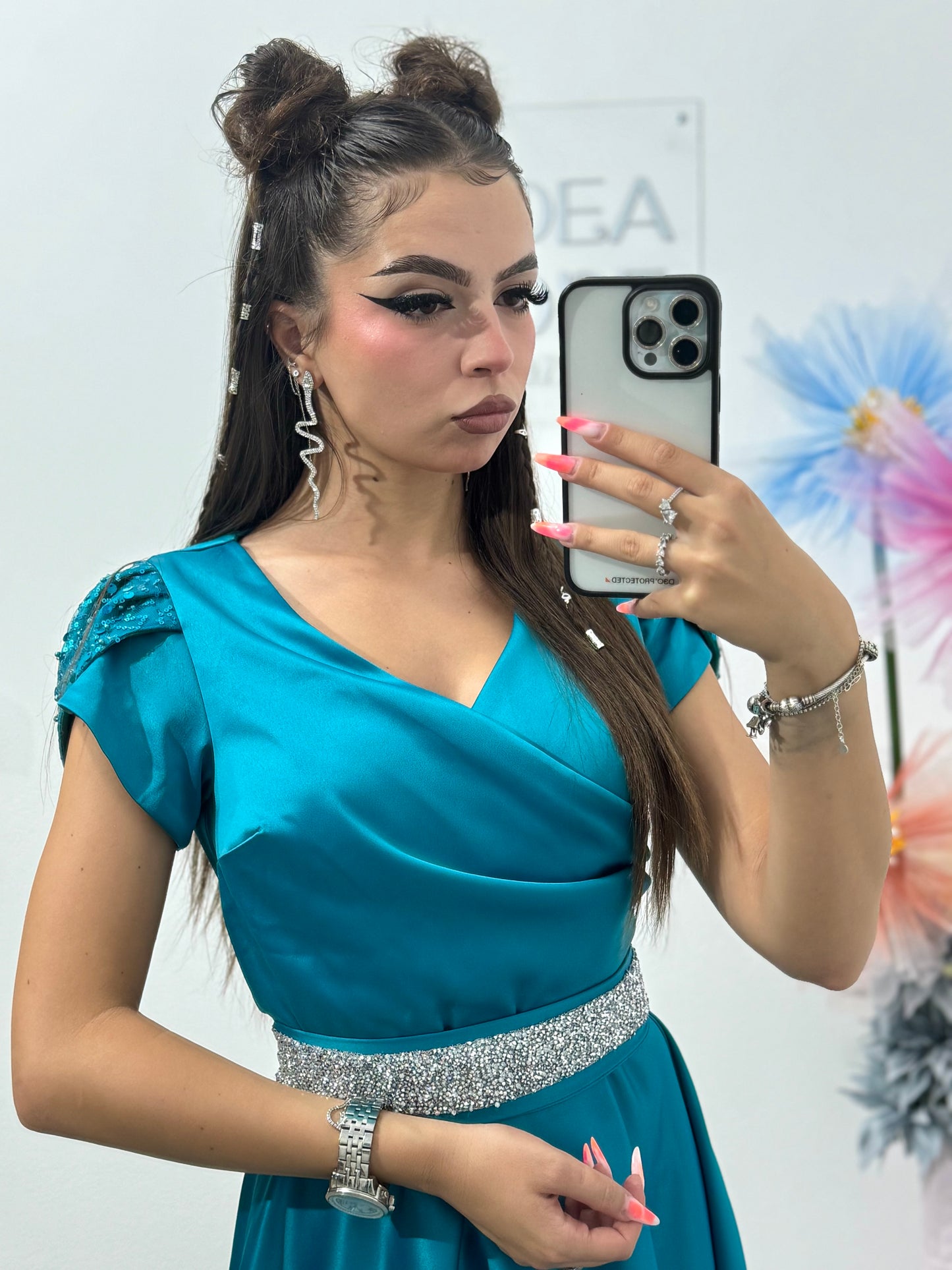 Rochie scurtă din tafta turcoaz Marilena