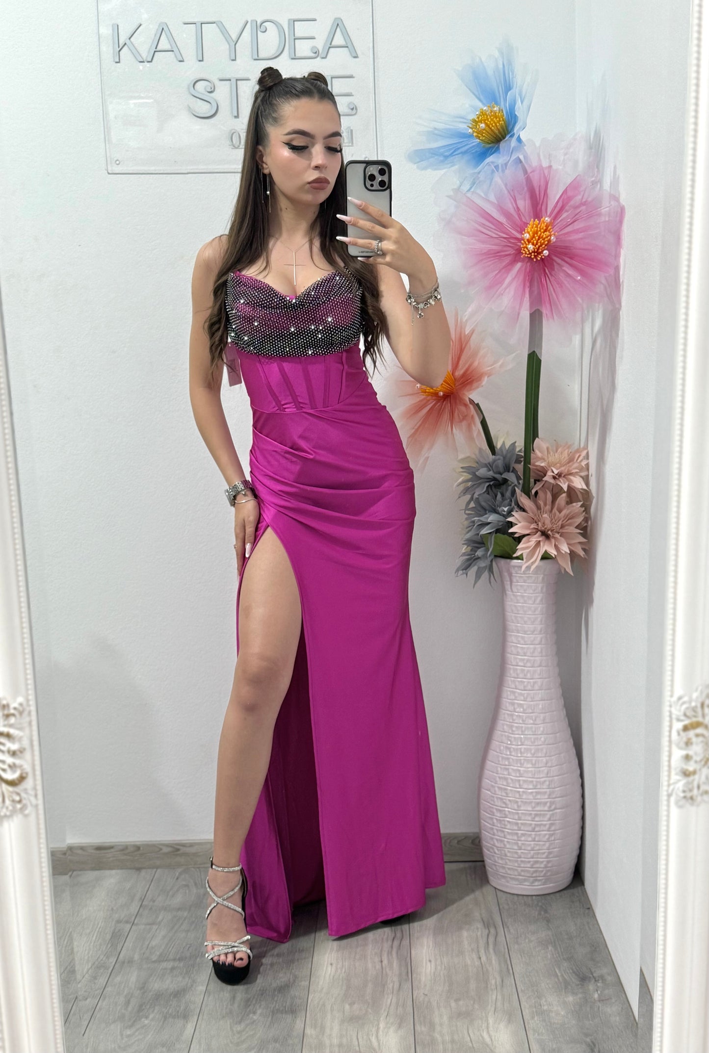 Rochie elegantă cu cristale fucsia Katherine