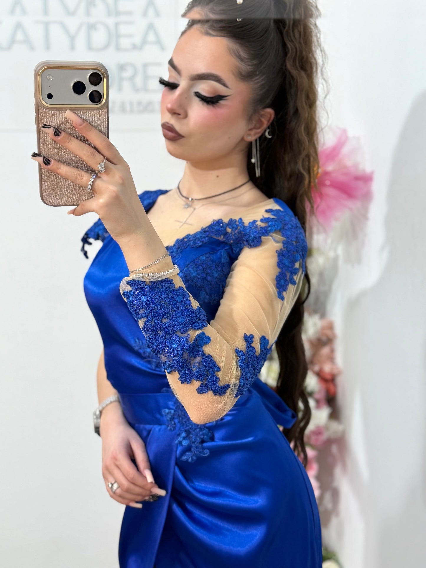 Rochie lunga din tafta albastru safir Anasofia