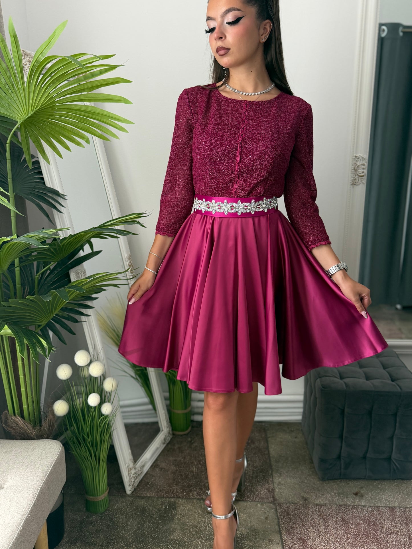 Rochie elegantă din tafta bordo ELIZA
