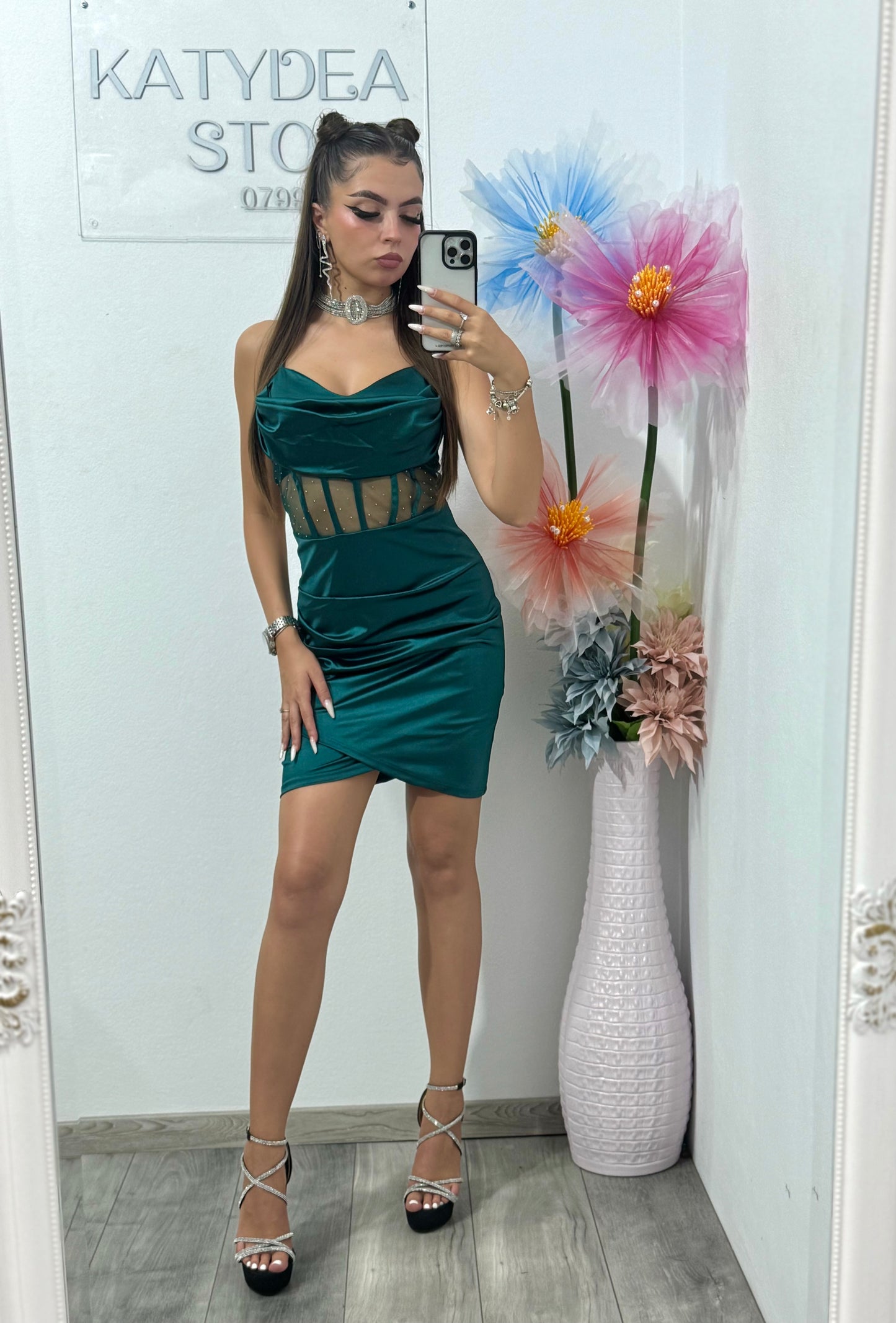 Rochie scurtă cu corset verde Annemary