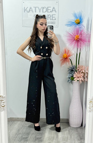 Salopetă cu cristale Aleyna neagră