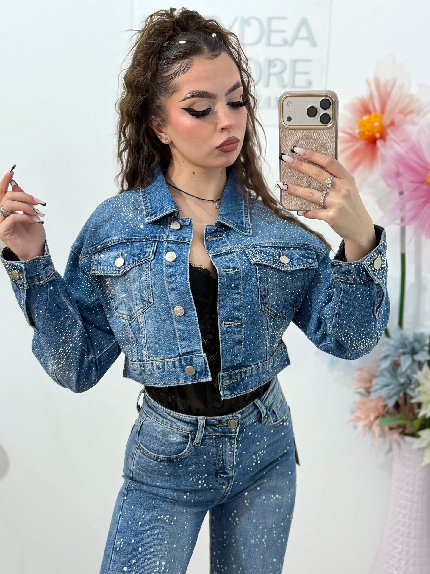 Geacă din denim cu cristale ștanțate blue MARIA