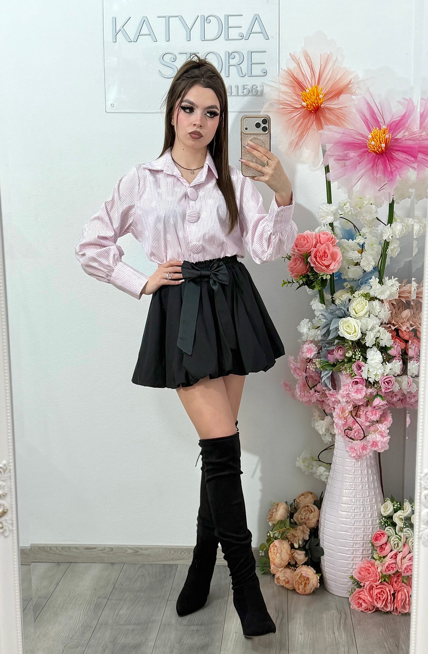 Cămașă elegantă cu dungi si cristale ștanțate ELENA