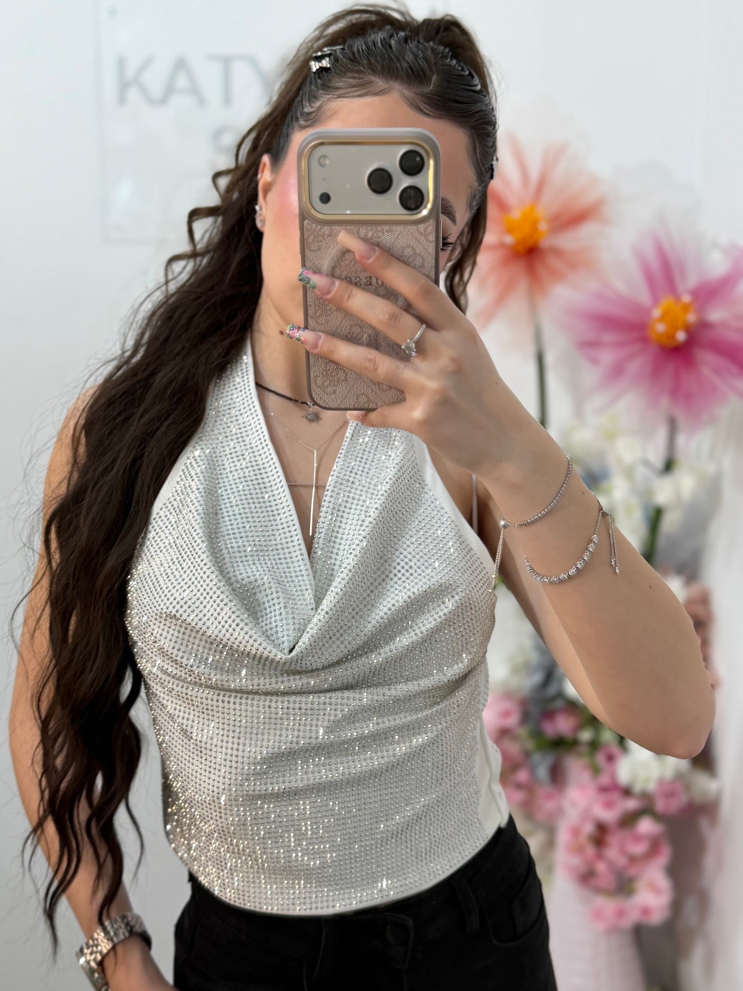 Top elegant full piatră alb NASIA