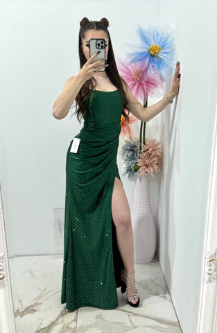 Rochie lungă cu corset pe spate verde Caroline