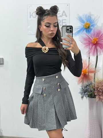 Fustă plisată din stofă și lână Eliza