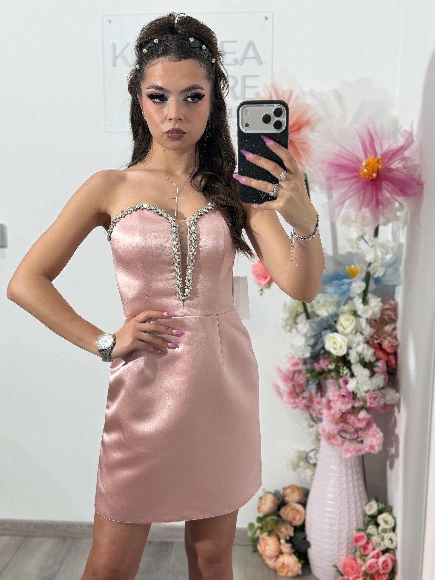 Rochie roz din tafta Camille