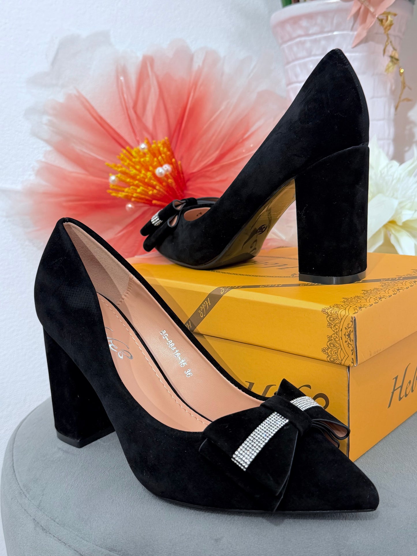 Pantofi eleganți negri cu fundiță SELIN