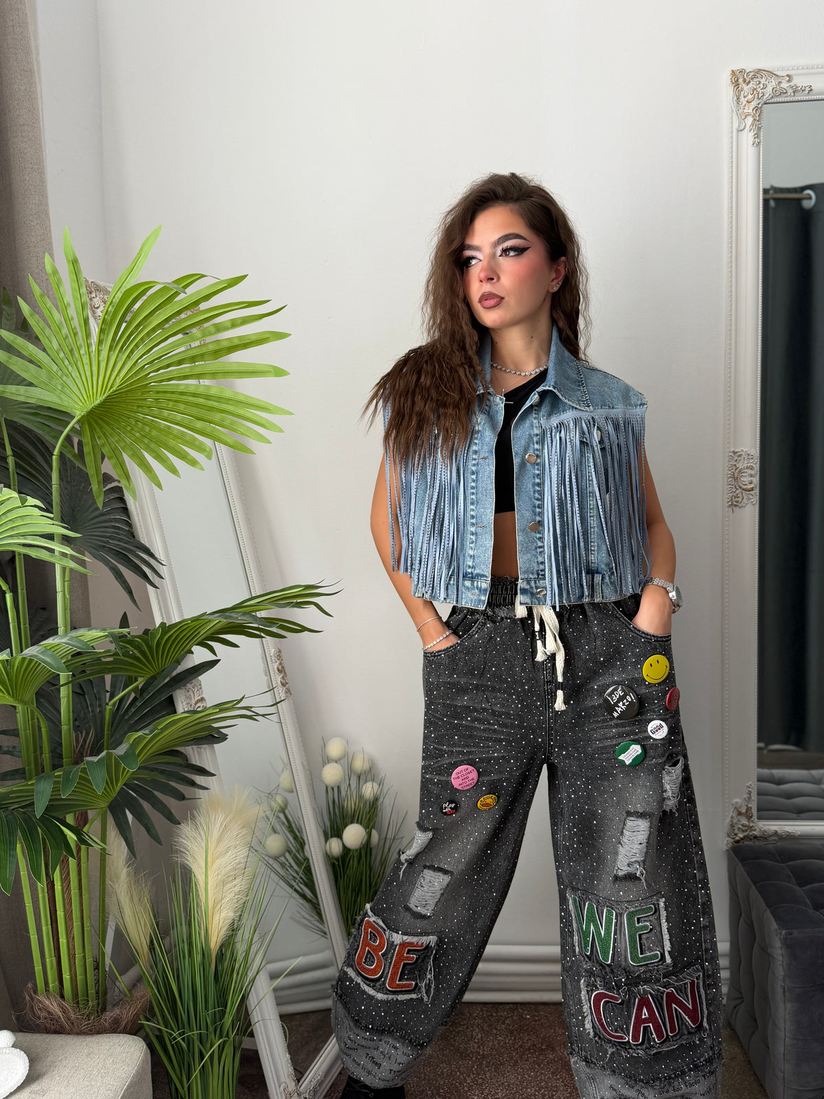 Vestă din denim cu cristale BELLA