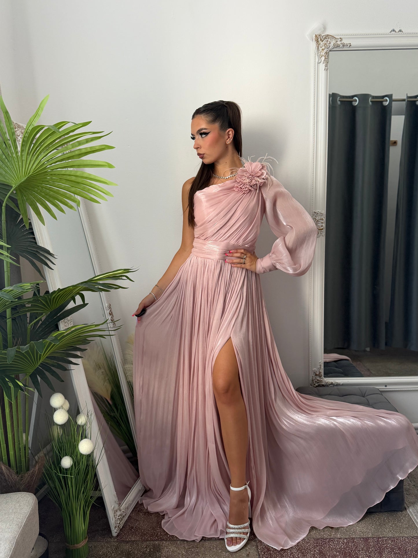 Rochie elegantă roz pudră VICTORIA