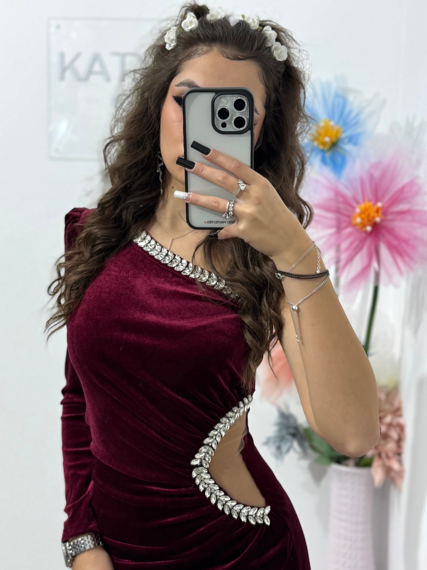 Rochie lunga din catifea burgundy Hellena