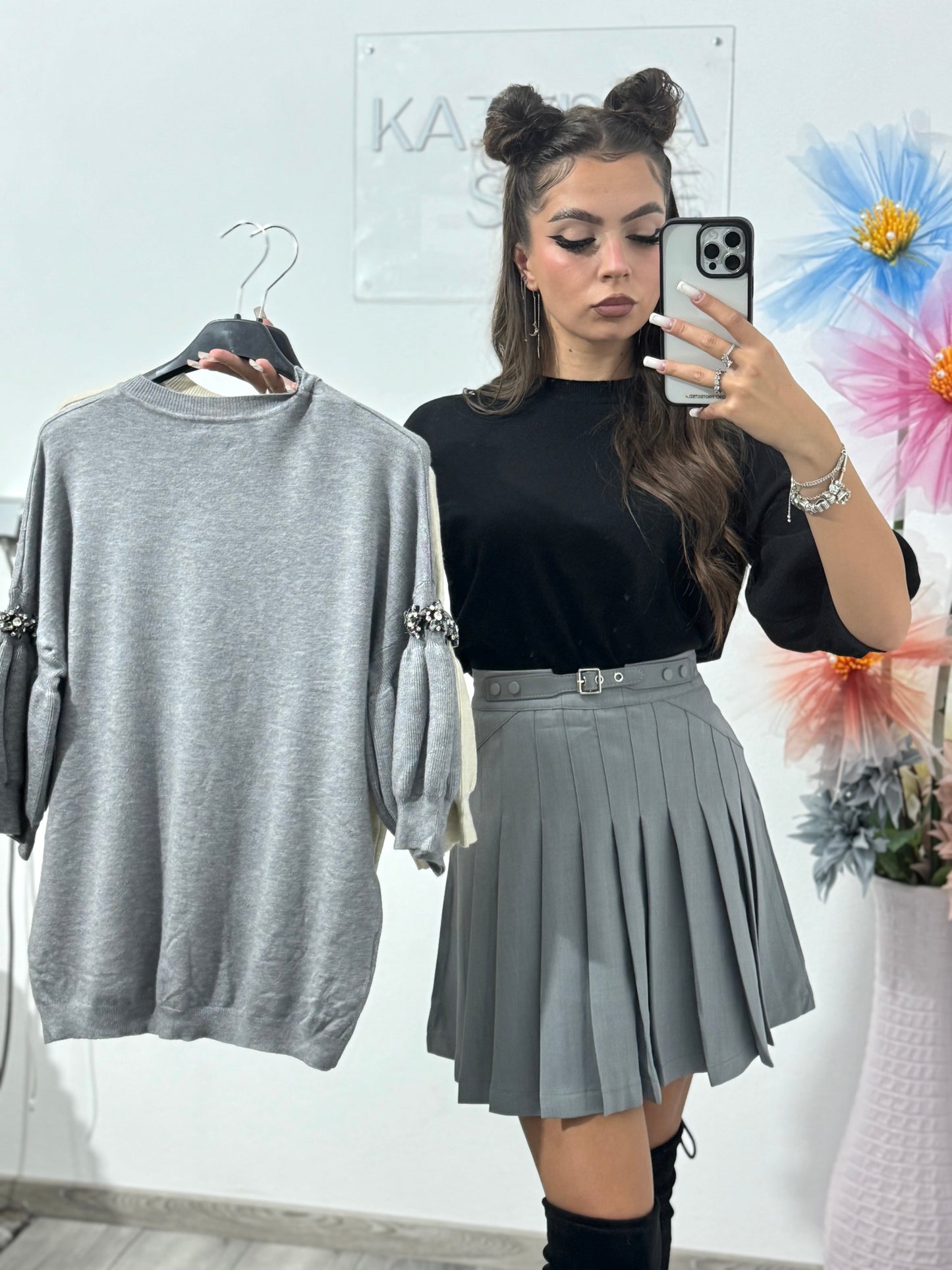 Bluză cu mânecă bufantă din tricot Delia