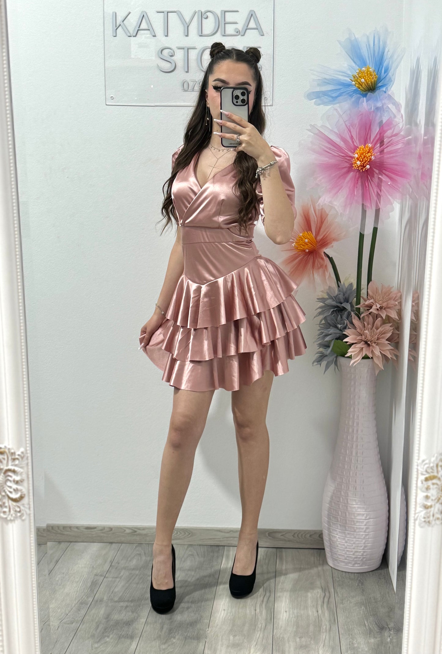 Rochie elegantă Sofia roz pudră