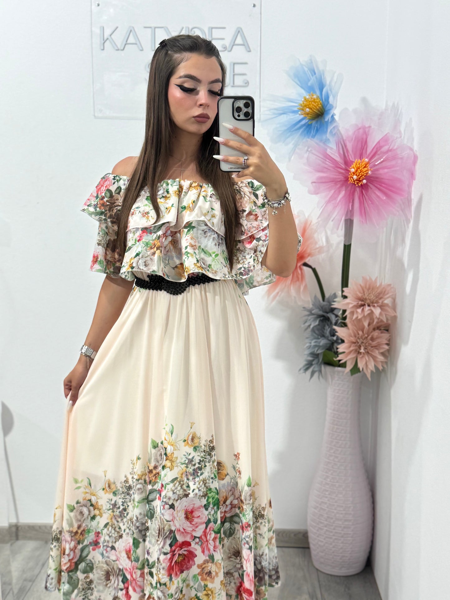 Rochie cu imprimeu beige Delilah