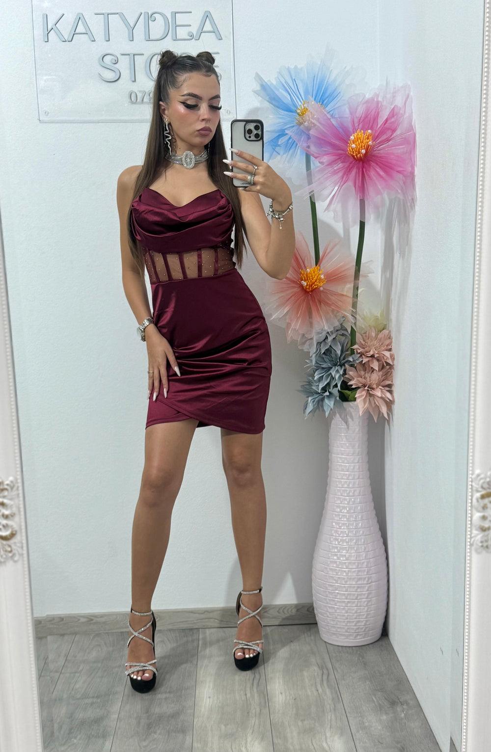 Rochie scurtă cu corset vișiniu Annemary