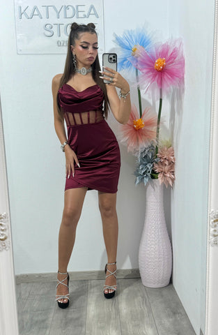 Rochie scurtă cu corset vișiniu Annemary