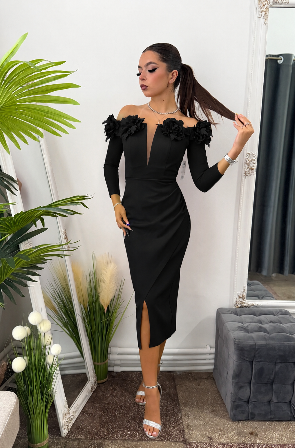 Rochie midi cu maneca 3/4 Maria neagra