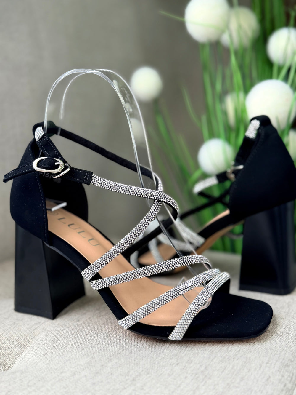 Sandale elegante cu barete cu cristale negre RAMONA