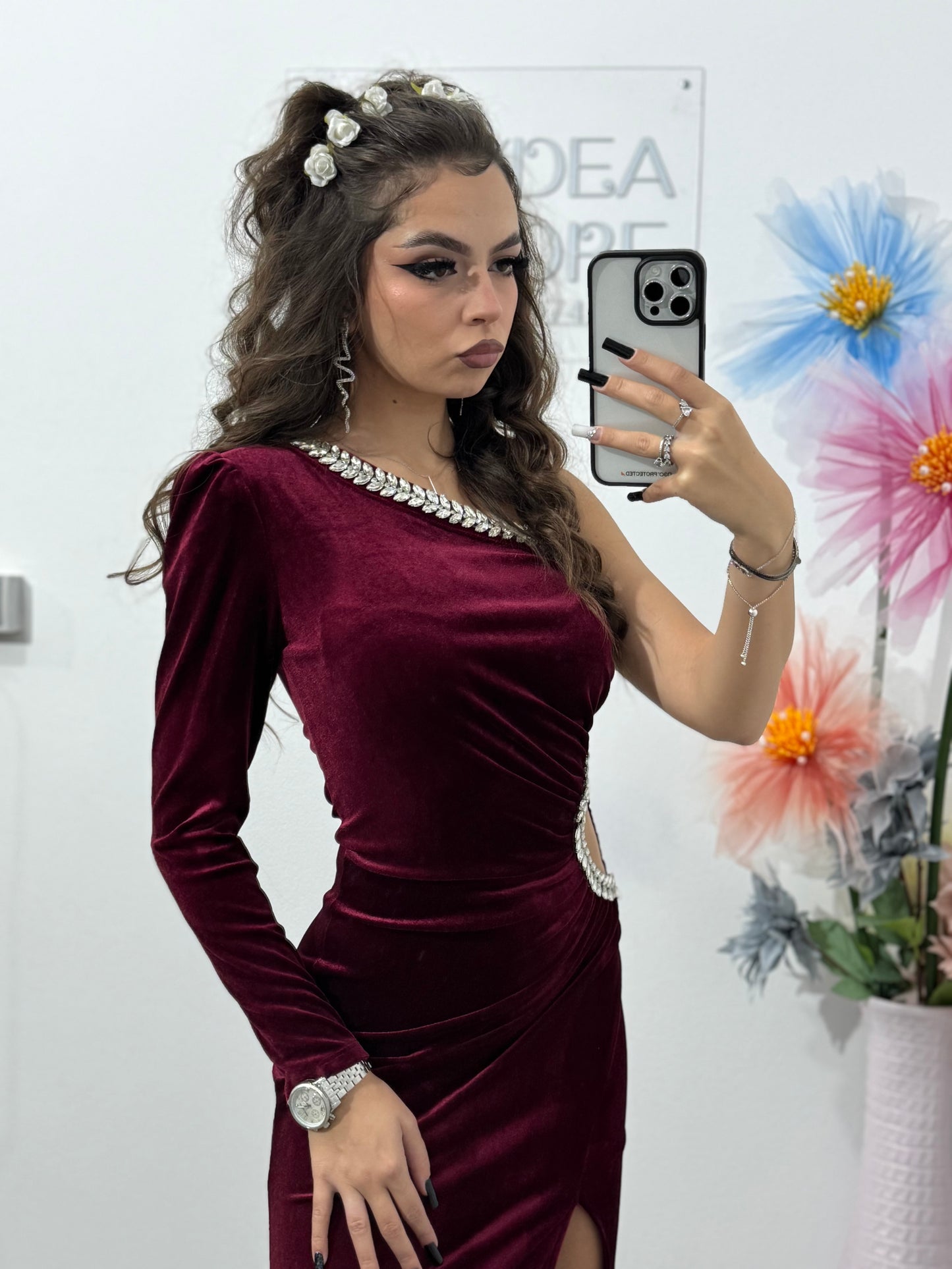 Rochie lunga din catifea burgundy Hellena