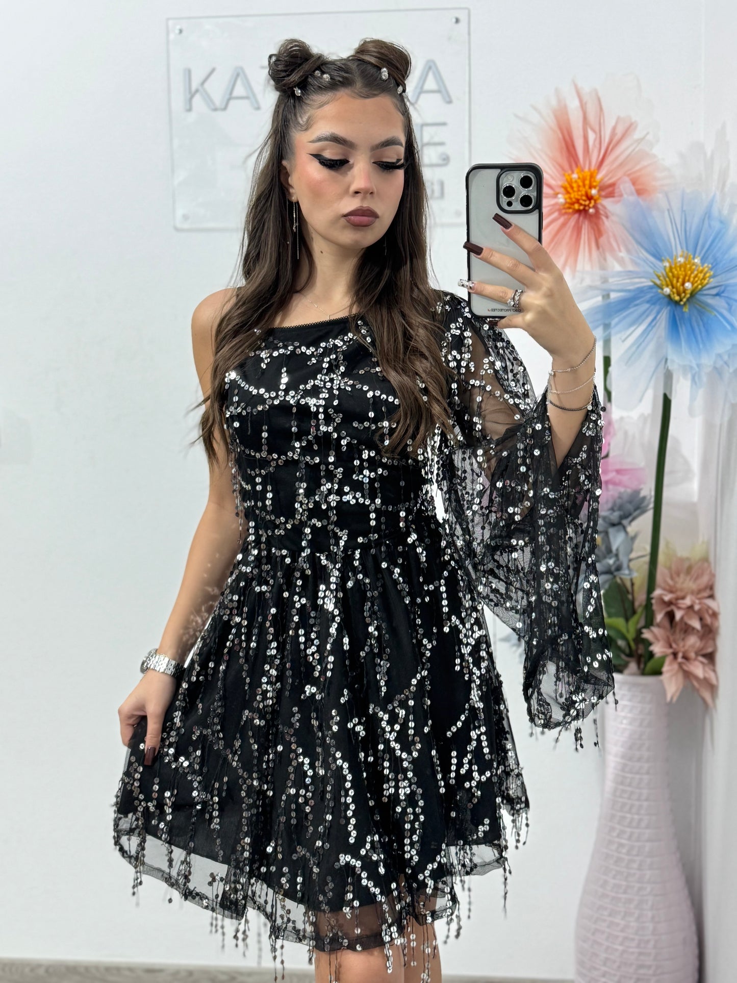 Rochie eleganta cu paiete argintii Michelle