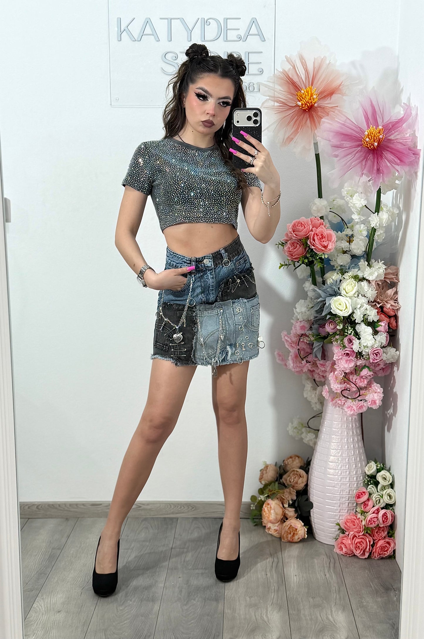 Tricou crop cu cristale ALIS