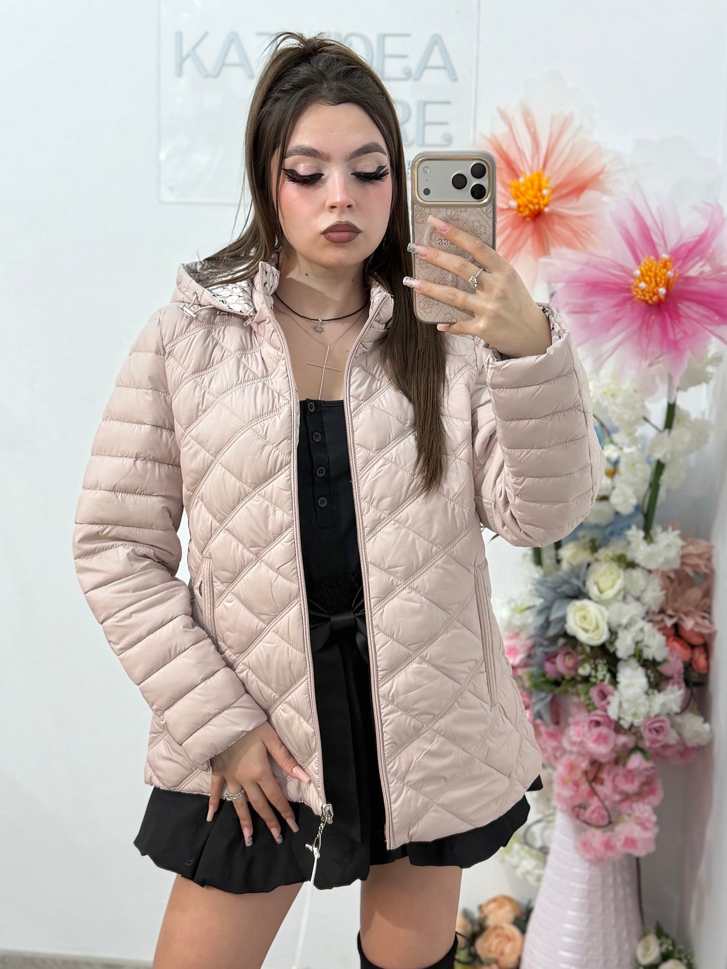 Geacă din fâș cu două fețe bej MARIA