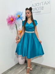 Rochie scurtă din tafta turcoaz Marilena