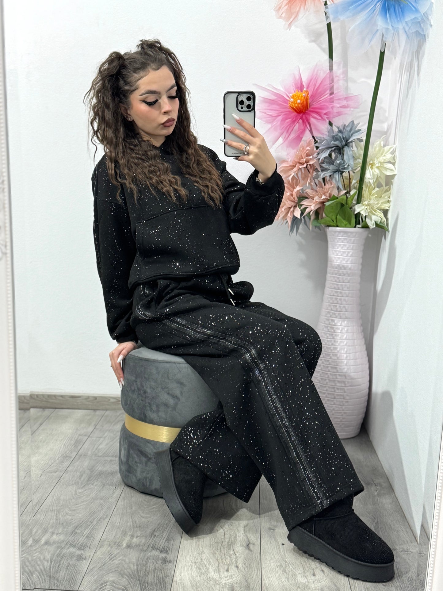 Compleu cu particule de sclipici negru GALAXY