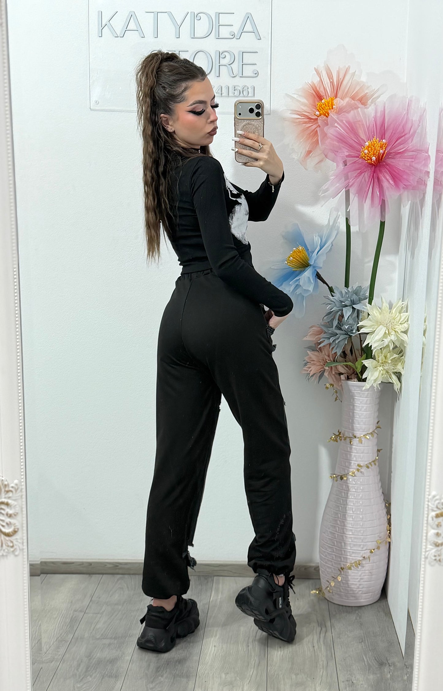 Pantaloni jeans cu design patchwork & efect ripped ALICE