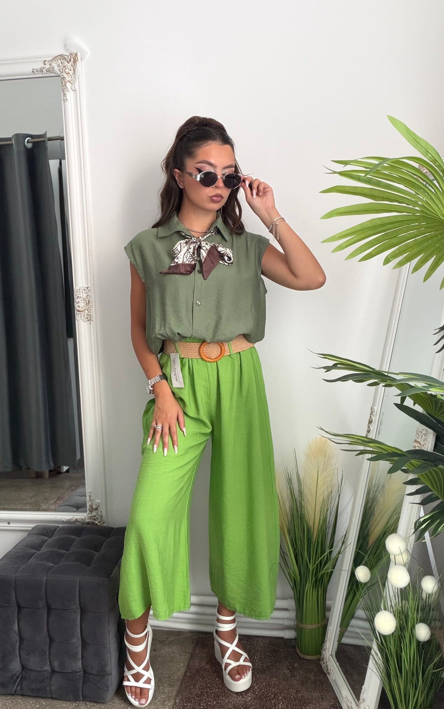 Pantaloni de vară 3/4 verzi JULIA