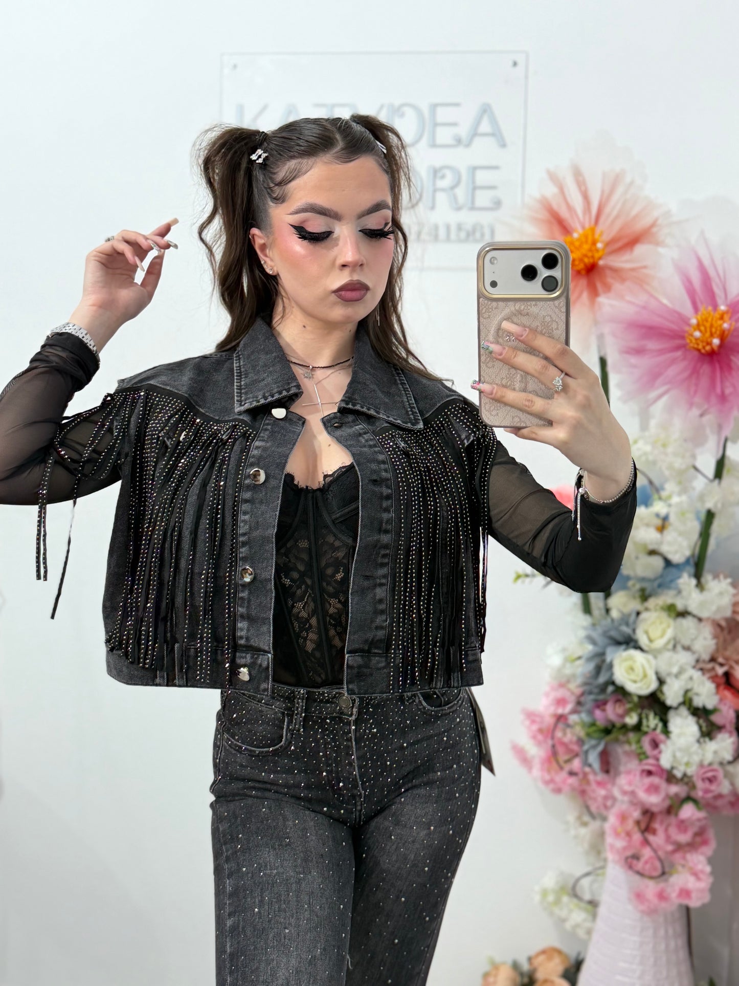 Vestă din denim cu cristale BELLA
