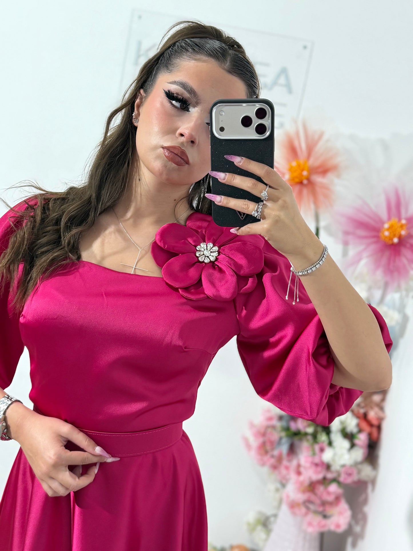 Rochie elegantă fucsia FLOWER