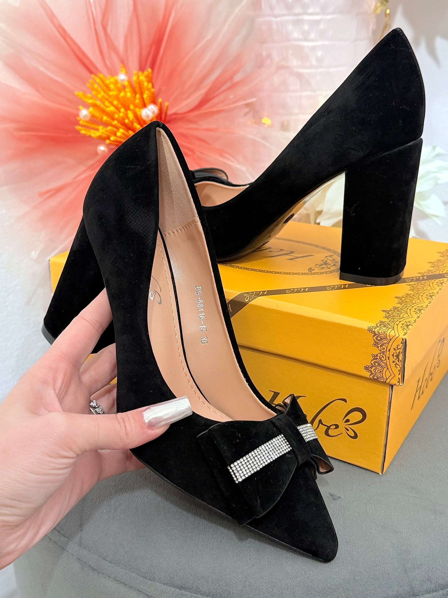 Pantofi eleganți negri cu fundiță SELIN