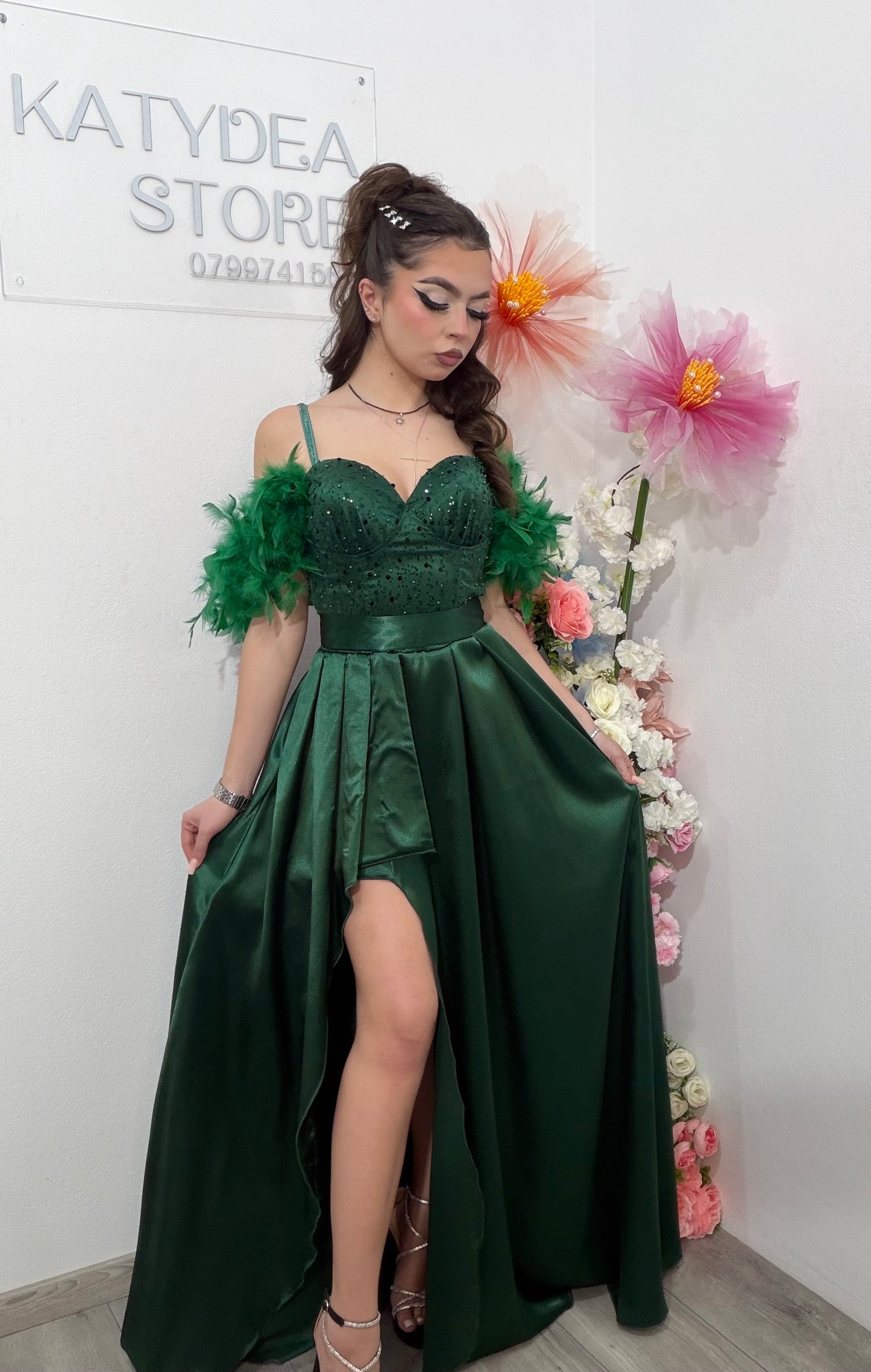 Rochie lunga verde cu paiete Pinko