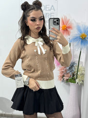 Bluză cu fundiță și perle ELEGANCE