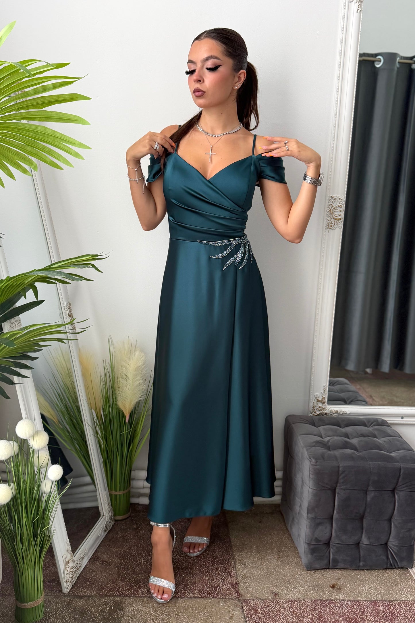 Rochie midi elegantă turcoaz KARINNA
