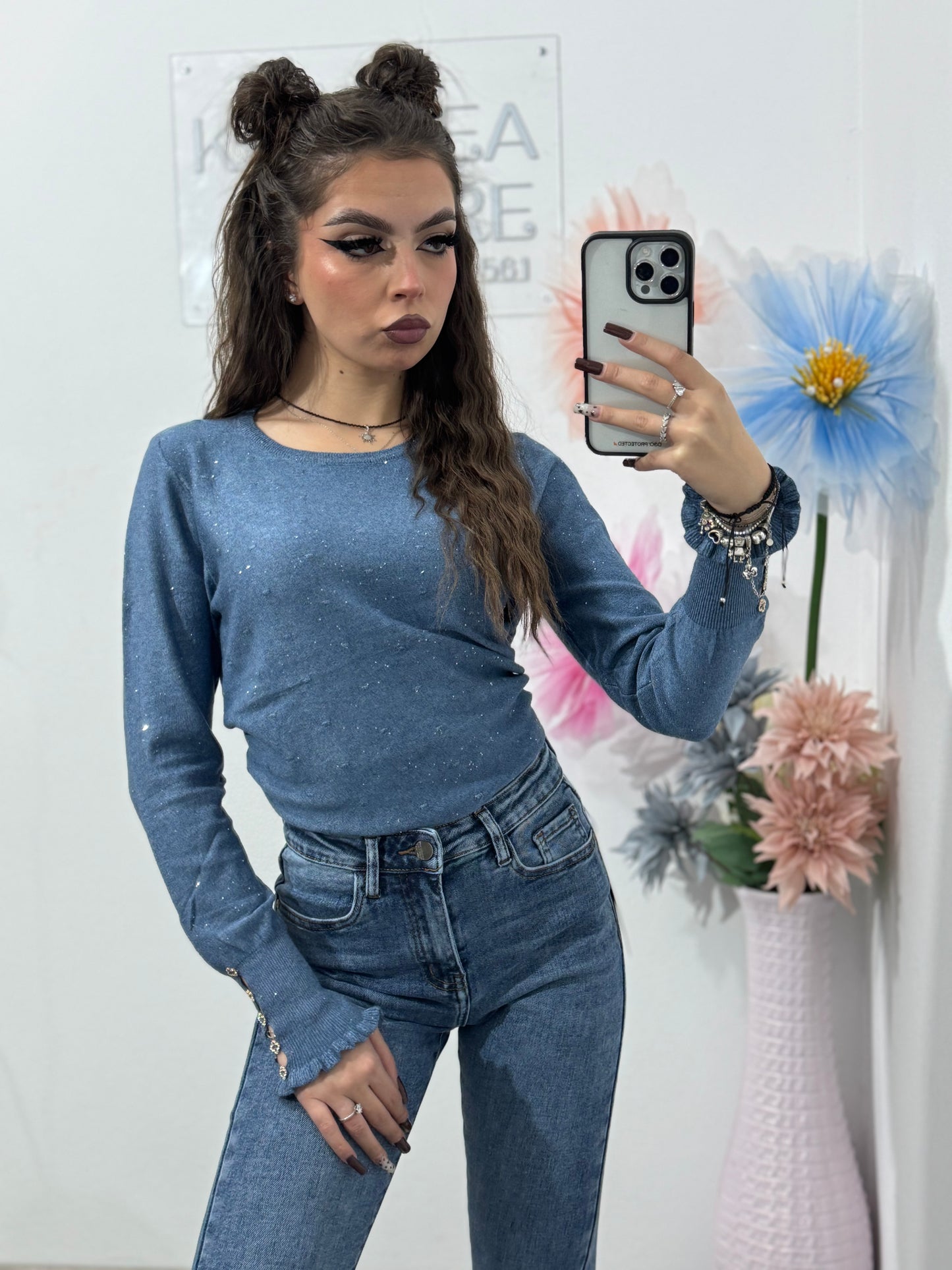 Jeans albaștri evazați MONALISA