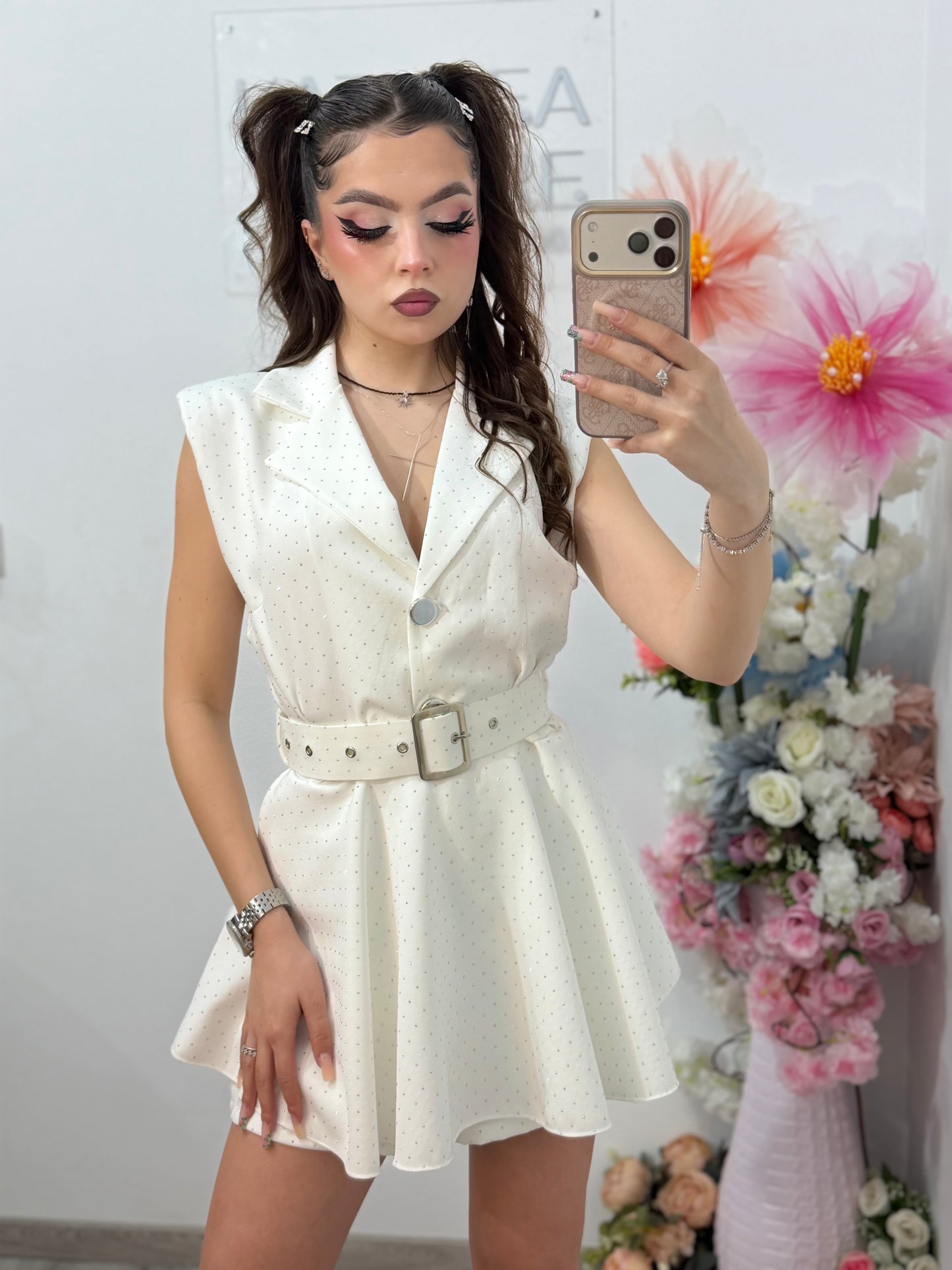 Salopetă elegantă cu cristale alba Elissa