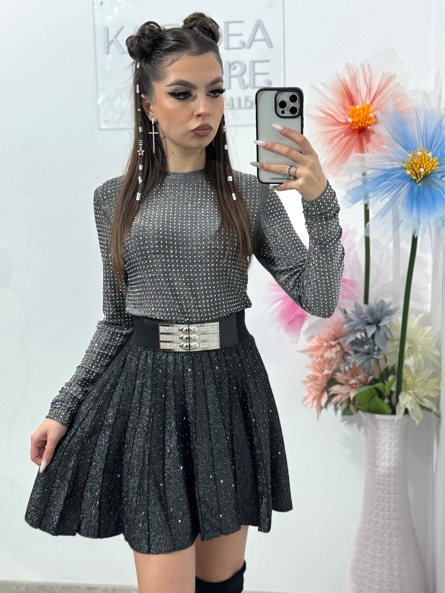 Fustă plisată din tricot cu cristale ANA