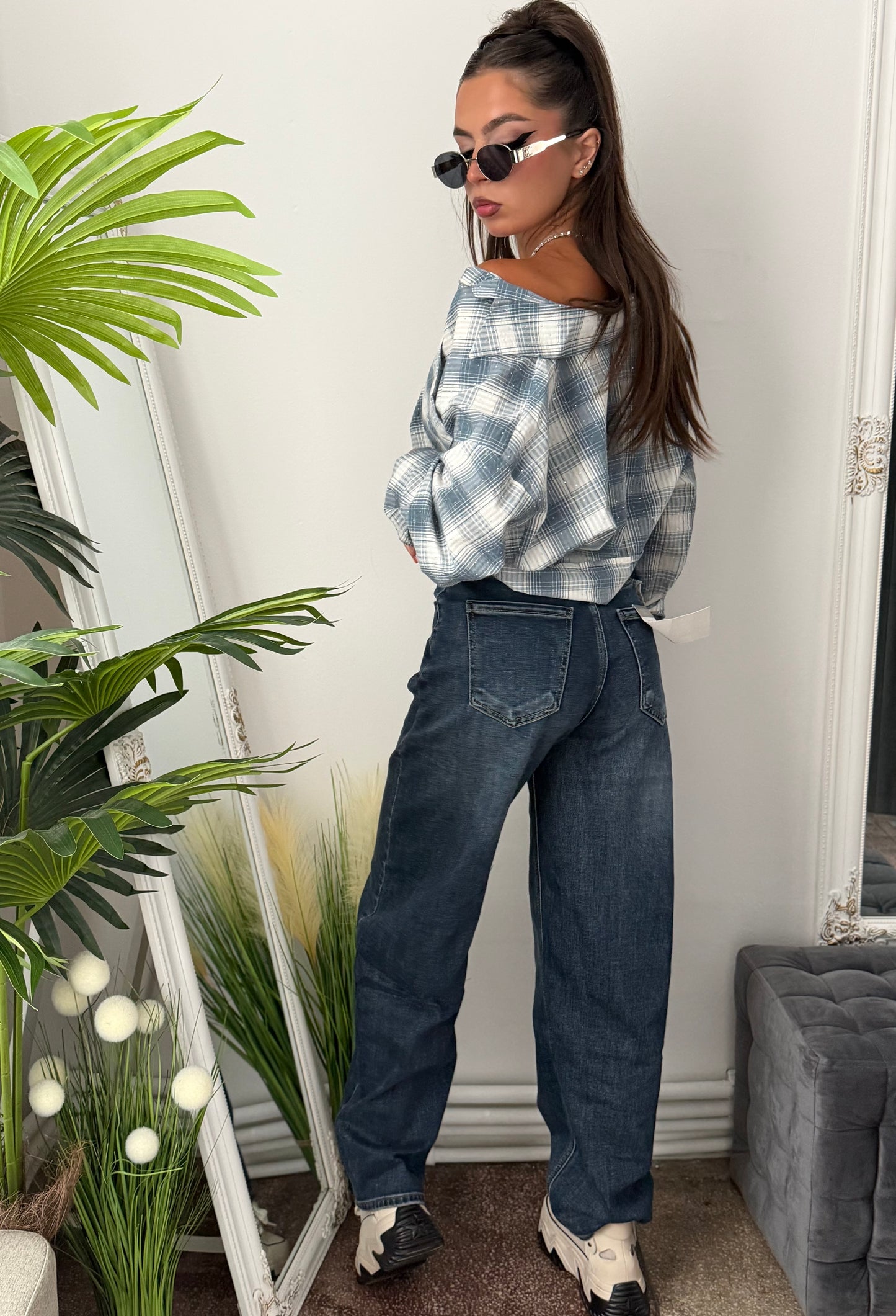 Jeans BalloonFit cu cristale ștanțate FRANCESCA