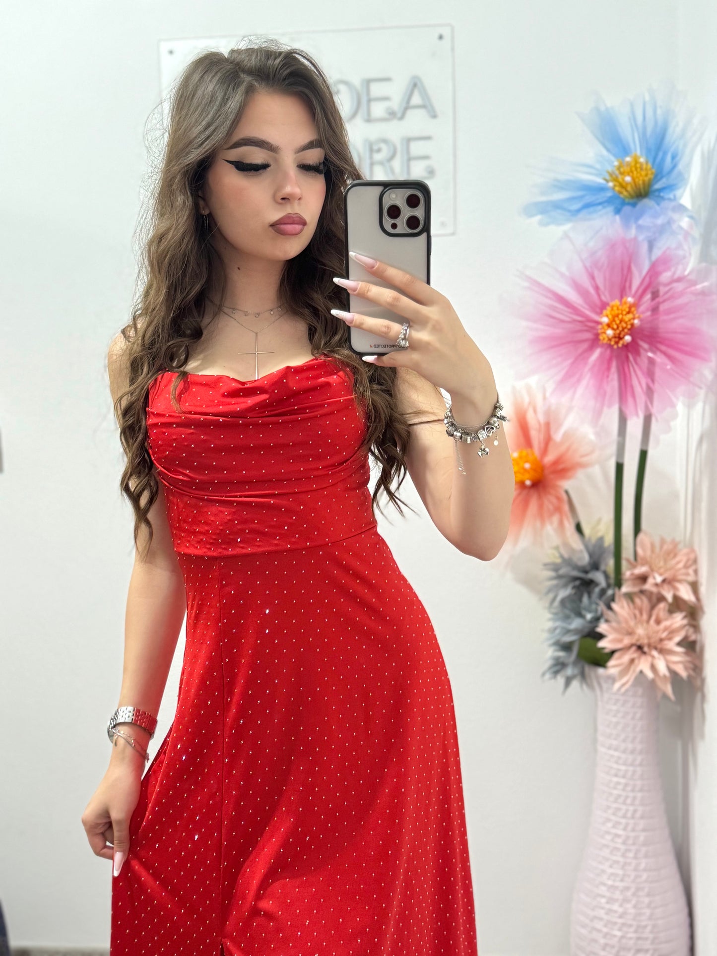 Rochie elegantă cu cristale roșie Glam