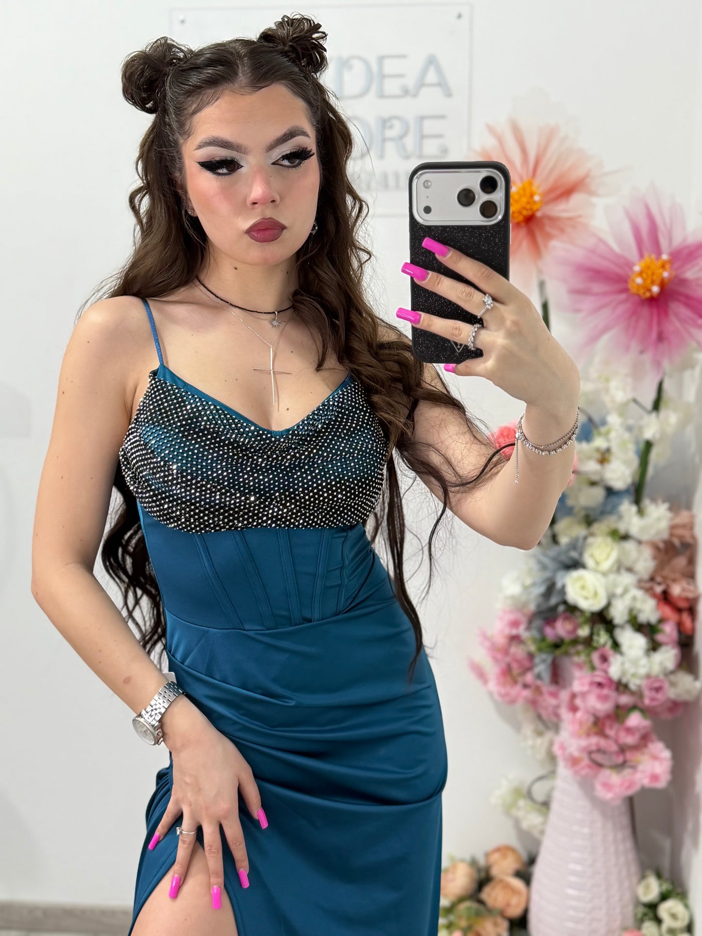 Rochie elegantă  cu cristale turcoaz Katherine